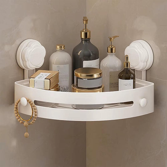 No-Drill Corner Shower Caddy with Suction Cups, Hooks and Rustproof Shelves - Image 2