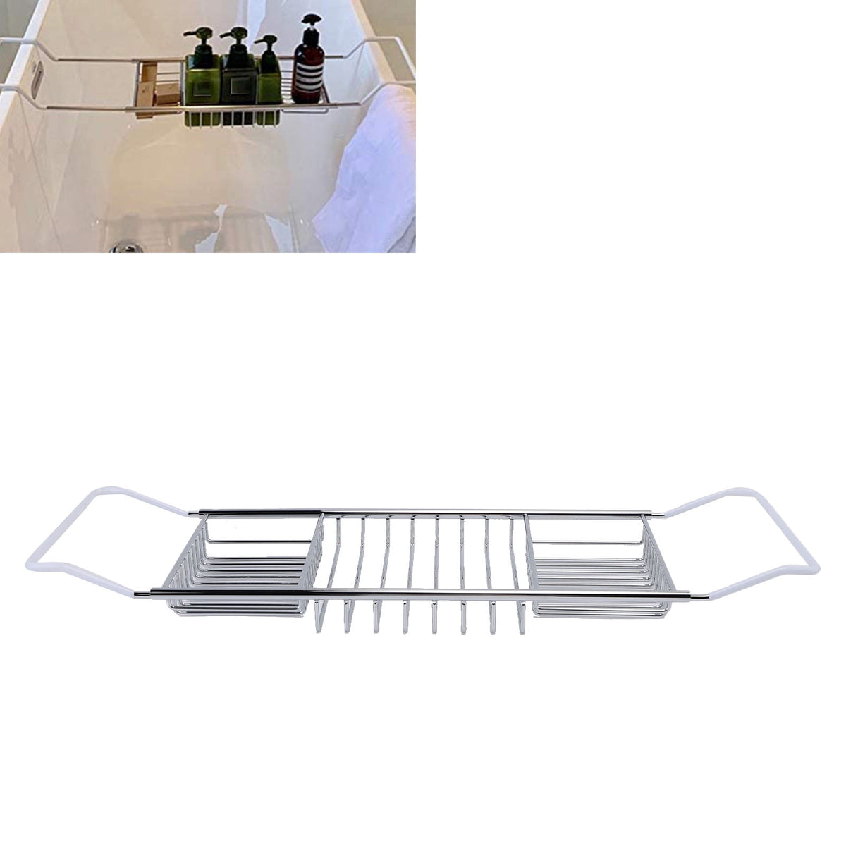 Expandable Bathtub Caddy Tray in Stainless Steel, Extends 25 to 38.4 Inches - Image 3