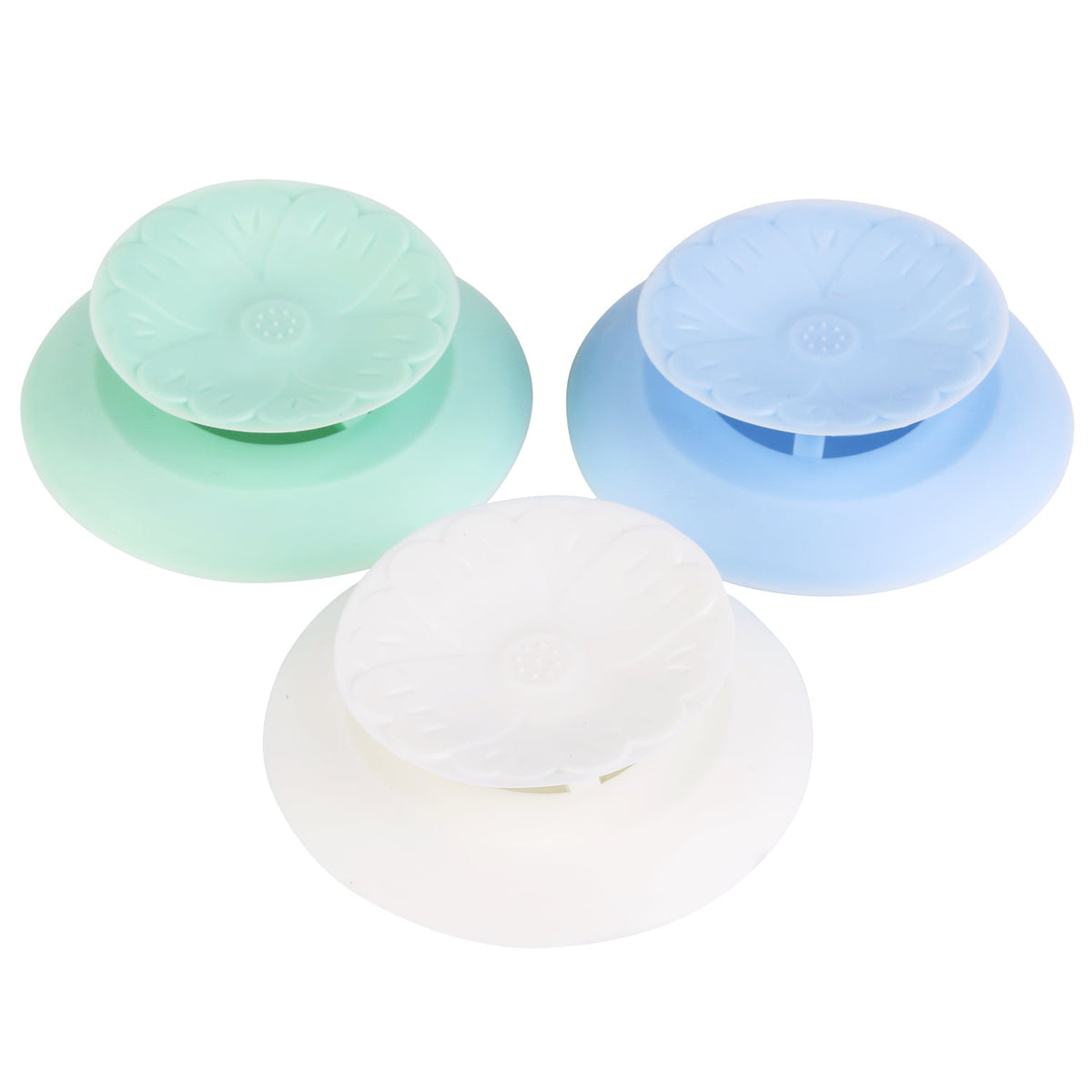 Rubber Sink and Bathtub Drain Stoppers with Hair Catchers, Set of Three