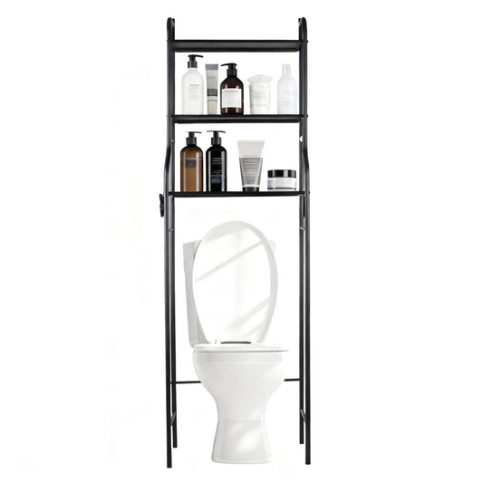 Over-the-Toilet Storage Rack, Three-Tier Steel Shelf 64 Inches Tall with Hooks