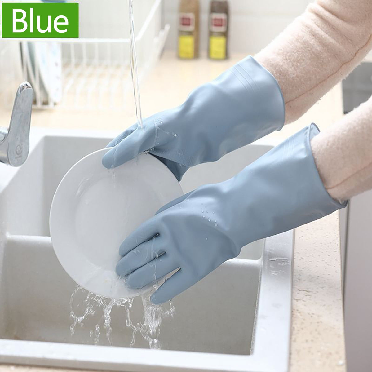 Reusable Rubber Cleaning Gloves, Three Pairs in Medium with Textured Grip - Image 3