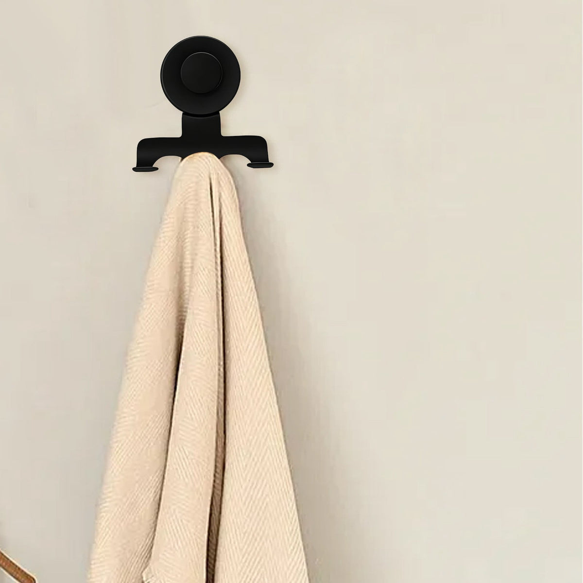 Suction Cup Razor and Towel Hook in Stainless Steel, Double Slot, Black - Image 4