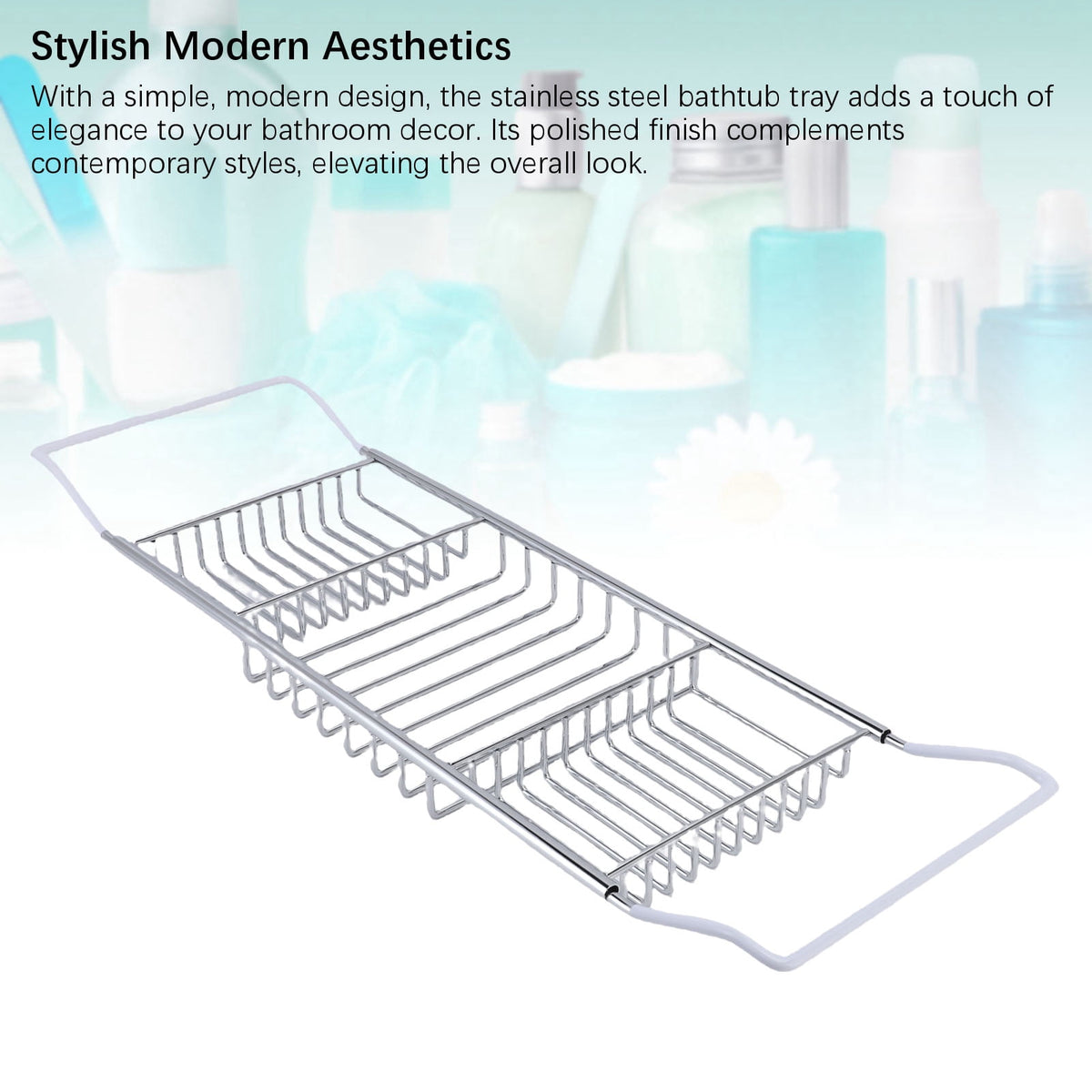 Expandable Bathtub Caddy Tray in Stainless Steel, Extends 25 to 38.4 Inches - Image 5