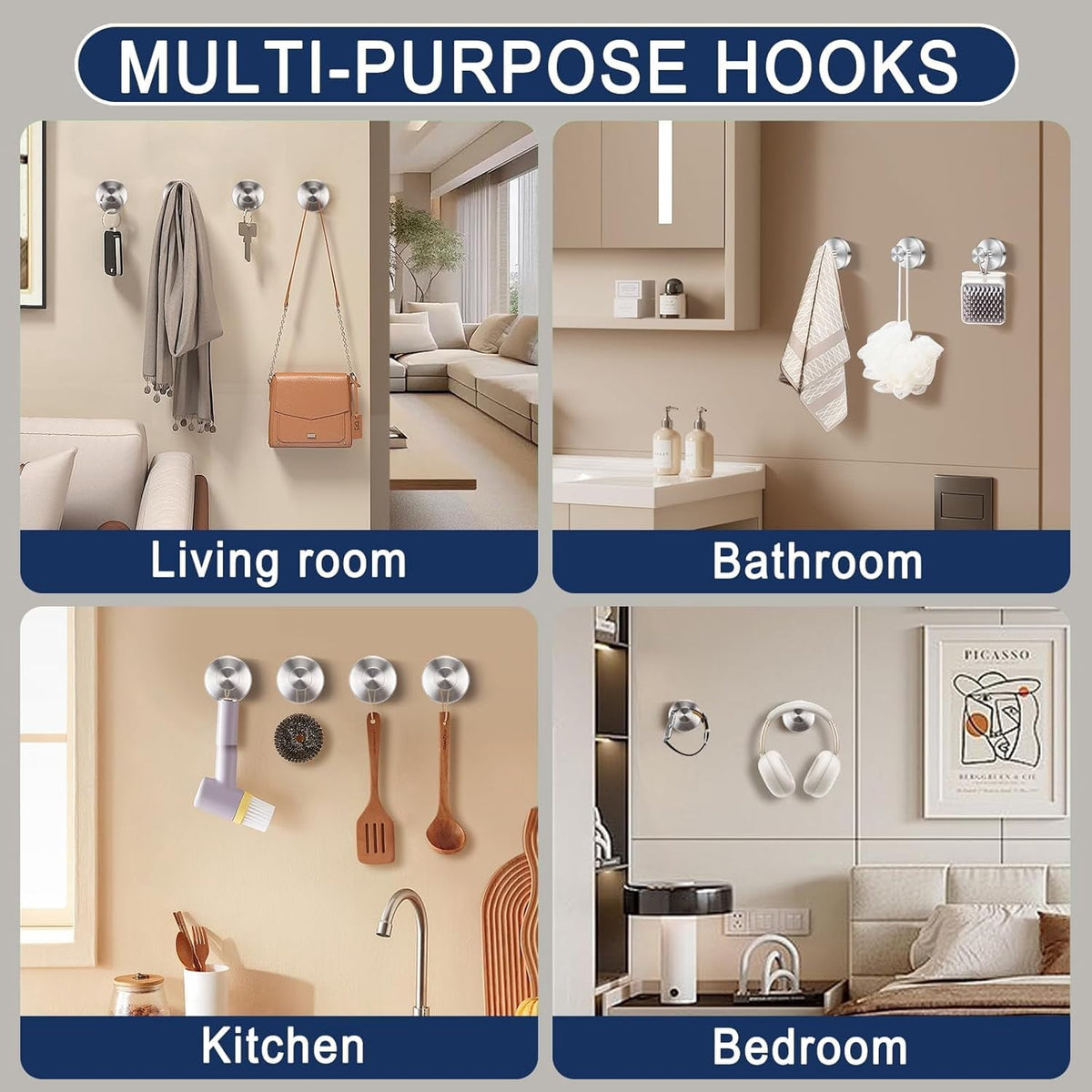Stainless Steel Suction Cup Hooks for Shower and Glass, Set of Four - Image 6