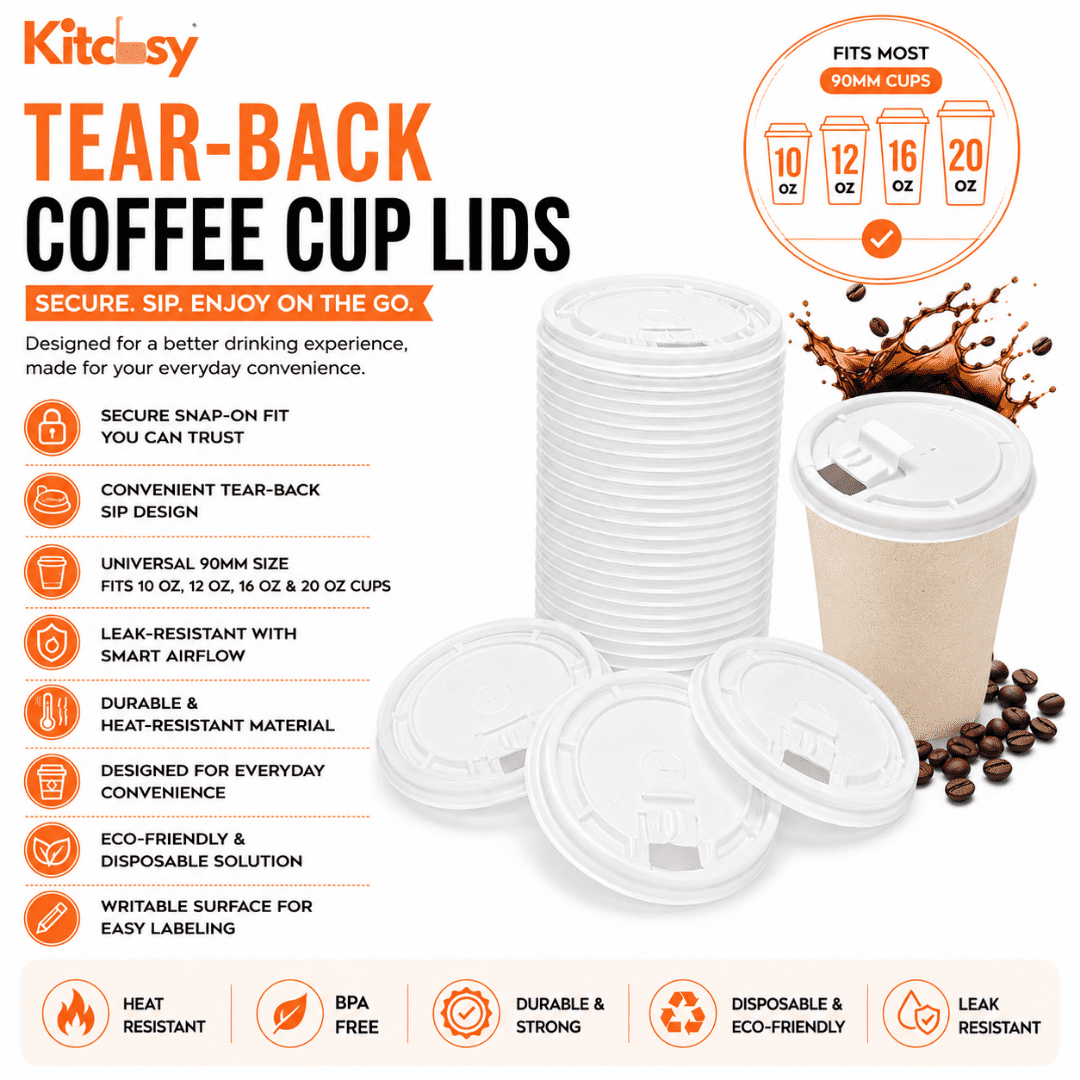 Flat Tear-Back Cup Lids, 50 Pack Fitting 10 to 20 Ounce Paper Cups - Image 3