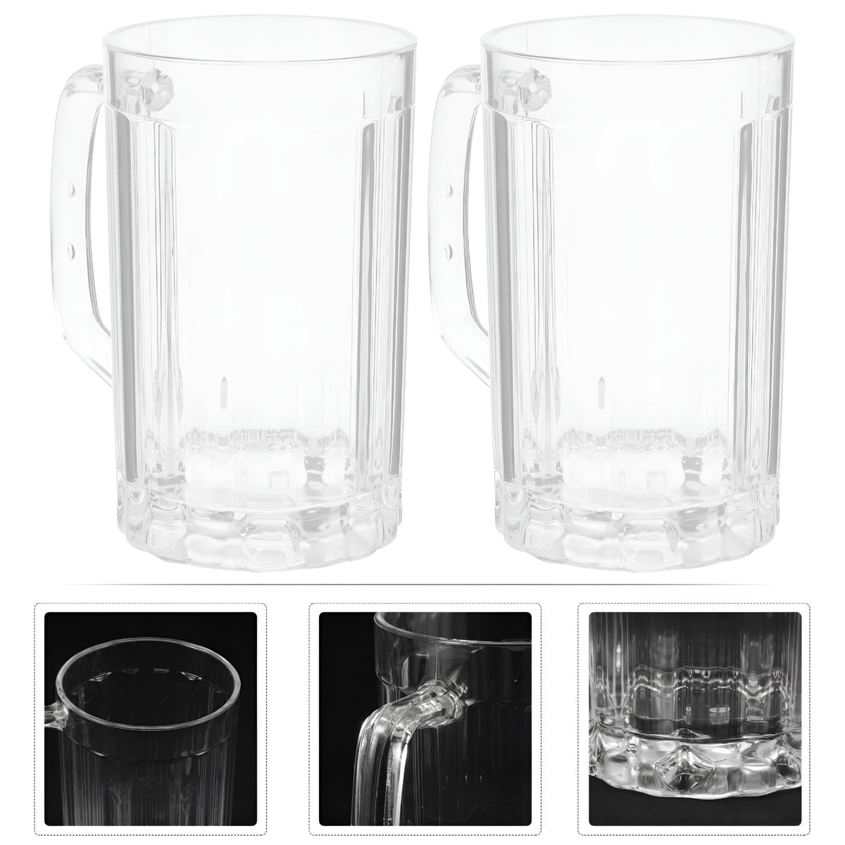 Clear Handled Drinking Mugs, Set of Two 500 ml Cups for Beer and Cold Drinks - Image 2