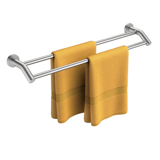 Double Towel Bar, 24 Inch Wall Mounted Rack in Brushed Stainless Steel