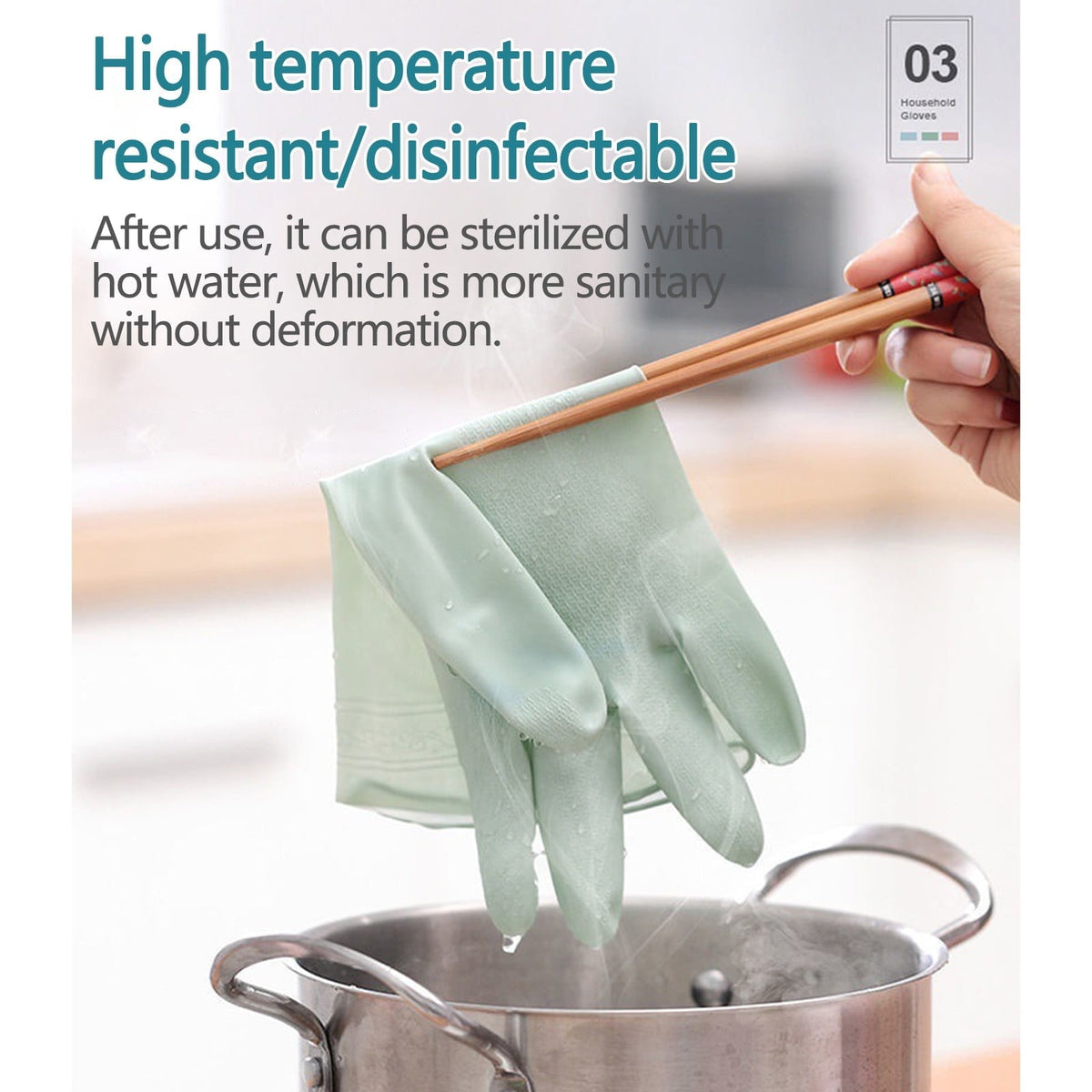 Reusable Rubber Cleaning Gloves, Three Pairs in Medium with Textured Grip - Image 4