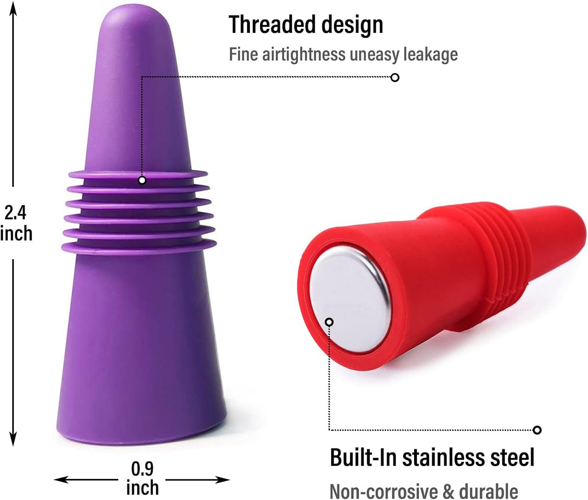 Silicone Wine and Beer Bottle Stoppers, Set of Eight Airtight Caps - Image 3