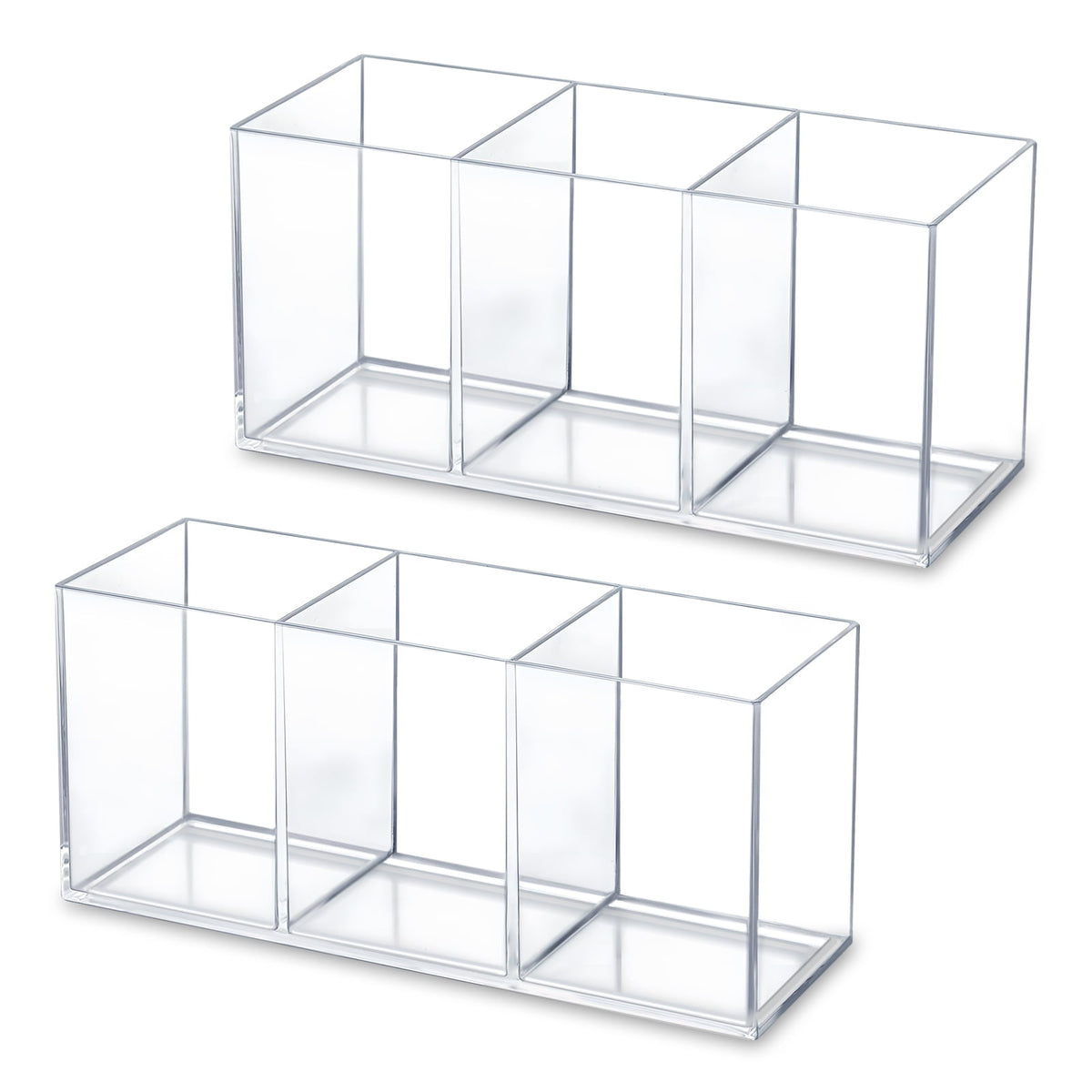 Clear Three-Compartment Makeup Brush and Utensil Caddy, Set of Two