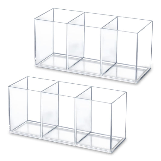 Clear Three-Compartment Makeup Brush and Utensil Caddy, Set of Two