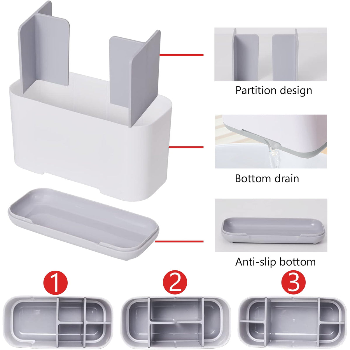 Countertop Toothbrush and Toothpaste Holder with Adjustable Dividers - Image 4