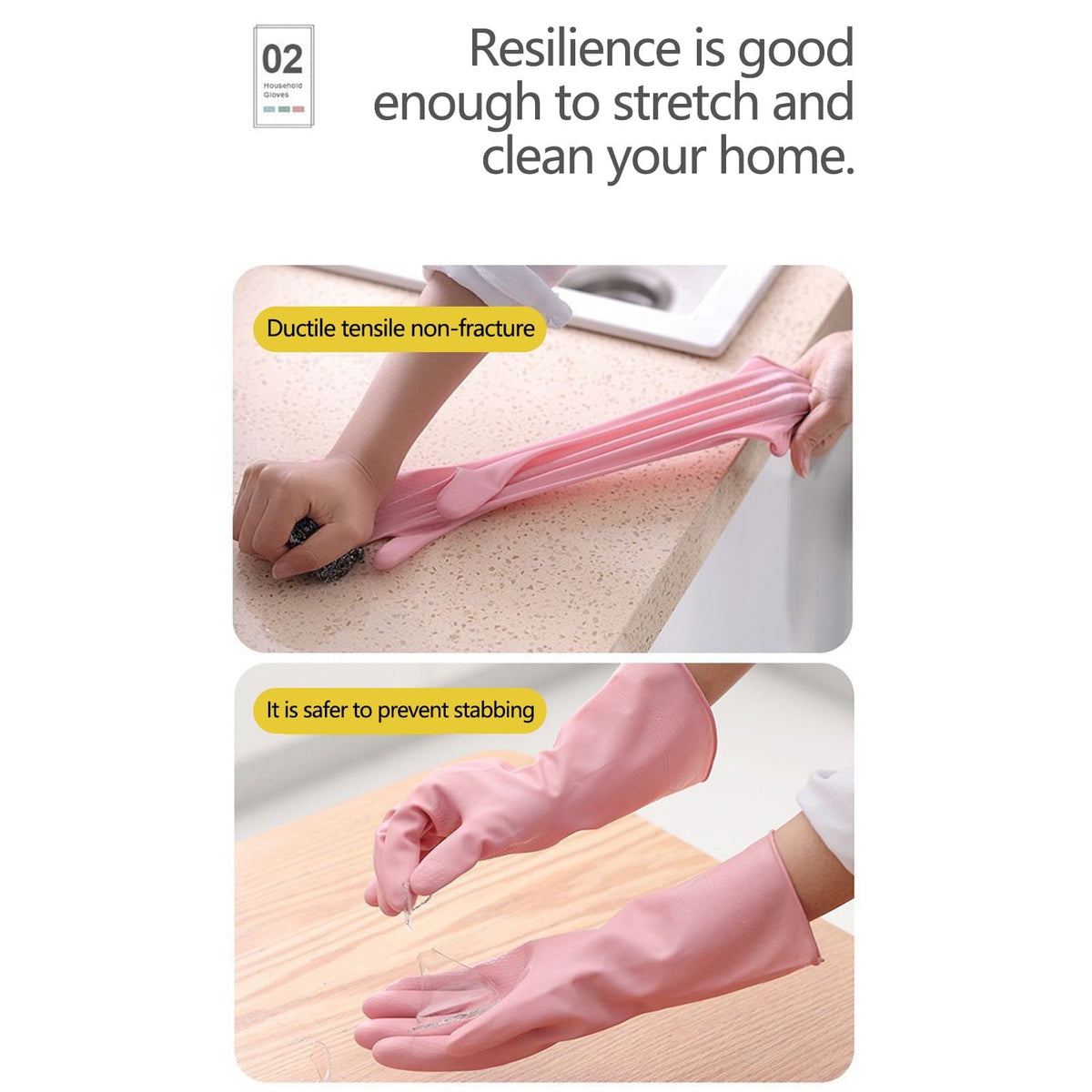 Reusable Rubber Cleaning Gloves, Three Pairs in Medium with Textured Grip - Image 5