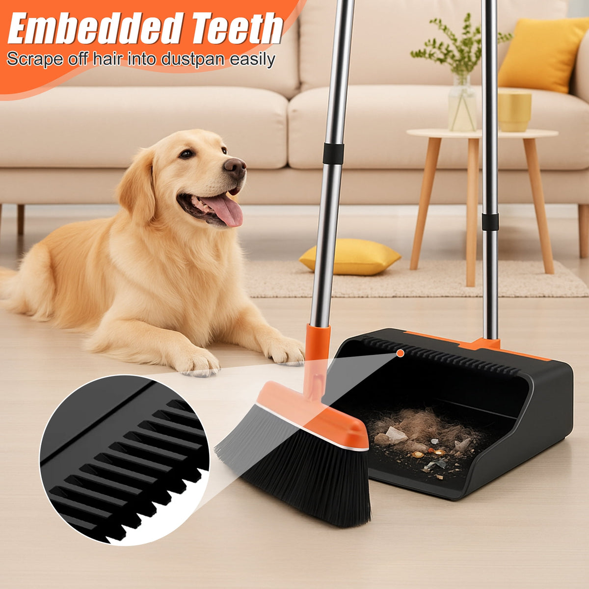 Broom and Dustpan Set with Extendable Handle to 51.2 Inches and Comb Teeth - Image 3