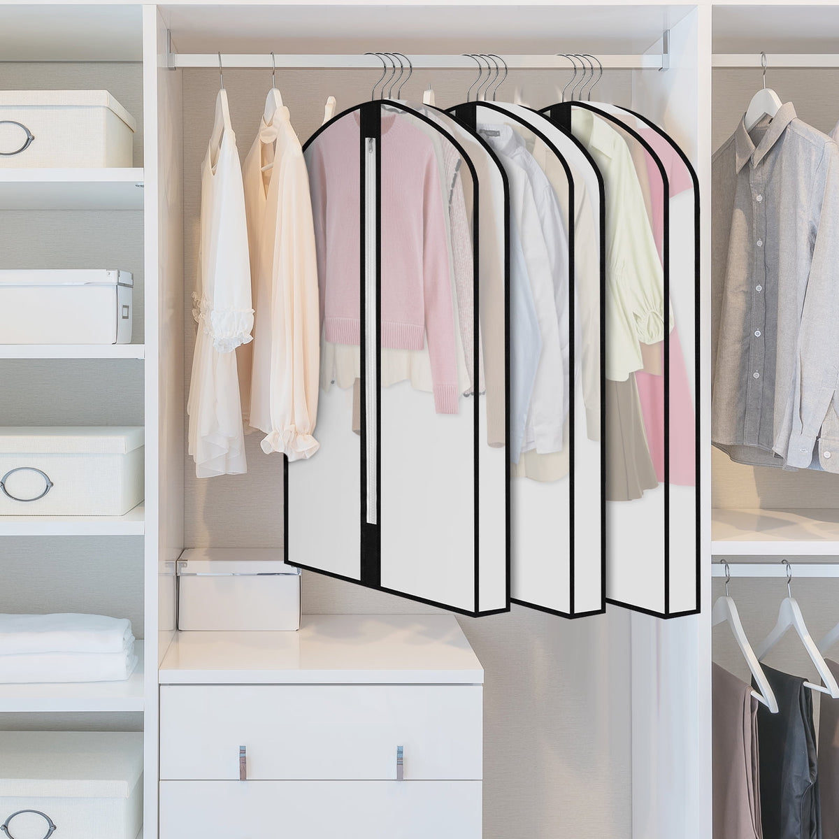 Clear Garment Bags for Hanging Clothes, Four 40 Inch Covers with Zippers - Image 4