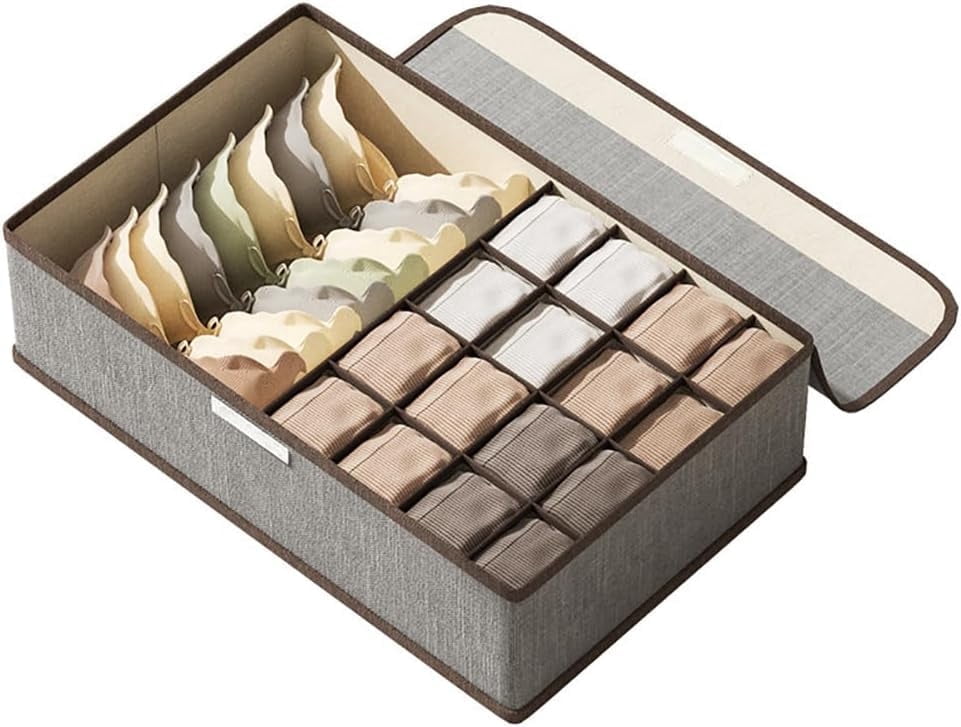 Foldable Drawer Organizer with Lid, 17 Compartments for Socks and Ties