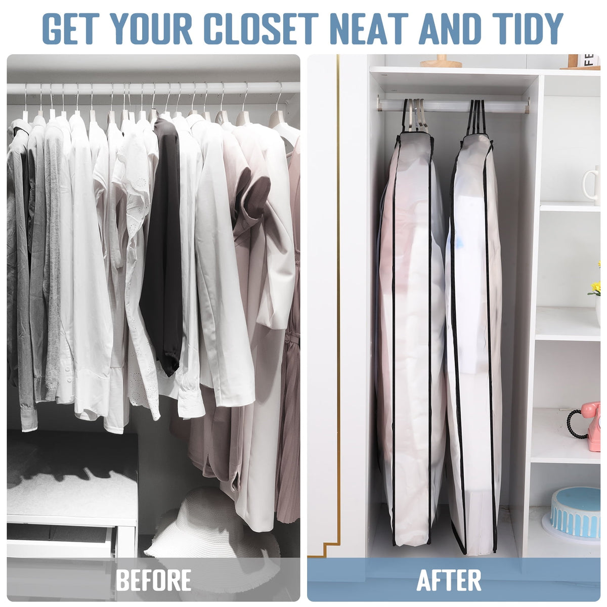 Clear Garment Bags for Hanging Clothes, Four 40 Inch Covers with Zippers - Image 3