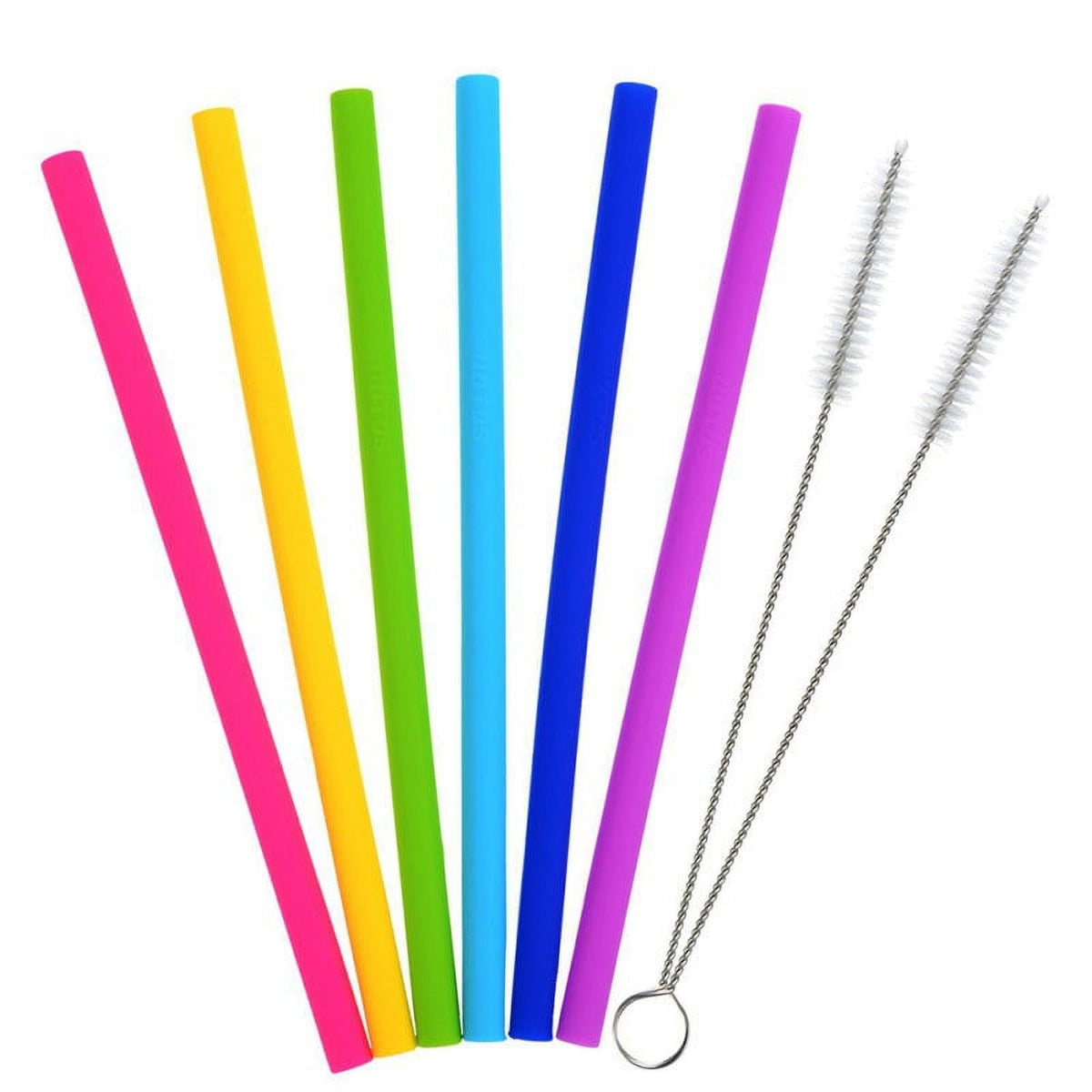 Reusable Wide Silicone Drinking Straws, Six 10 Inch Straws with Two Cleaning Brushes