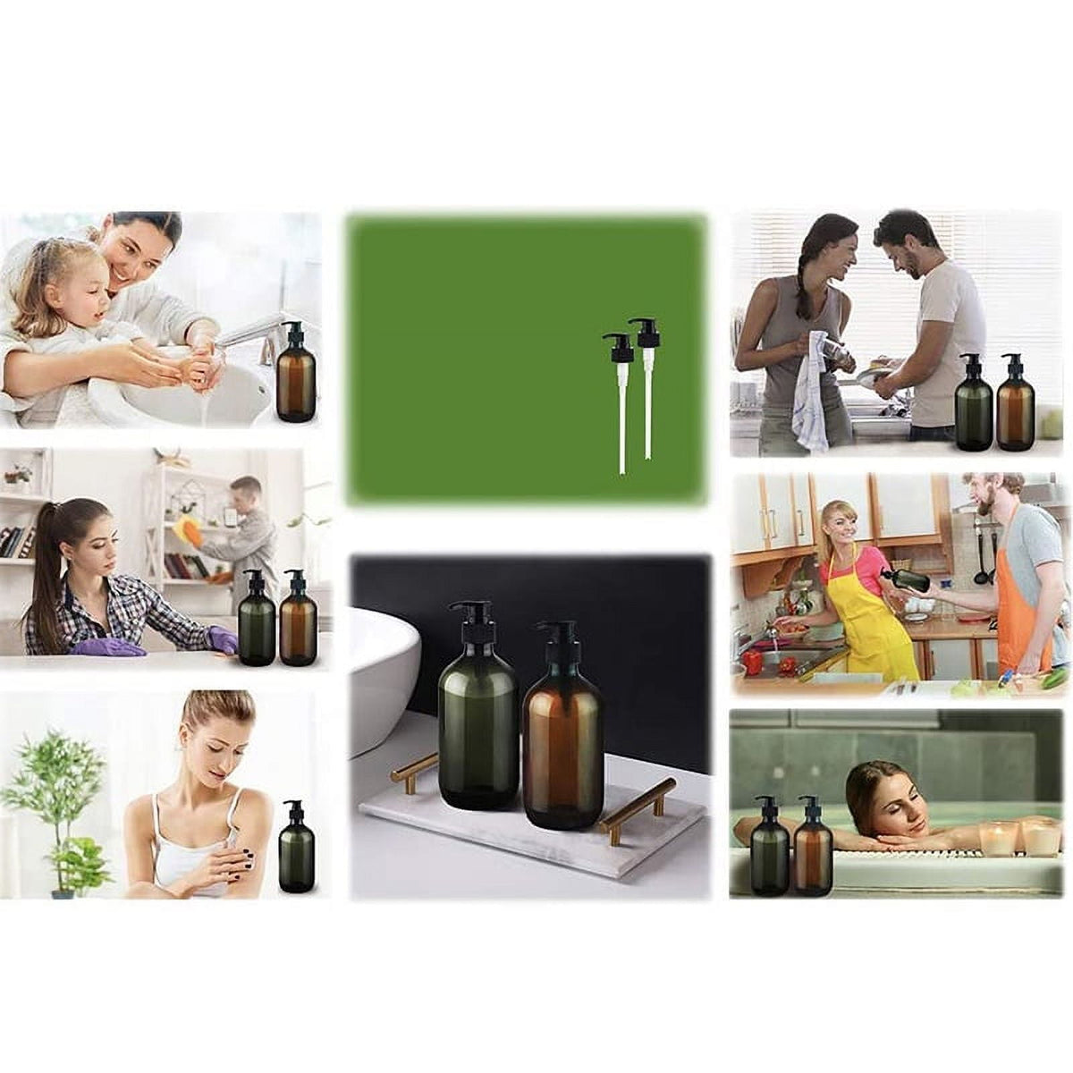Refillable Soap Dispenser Set, Two 17 oz Pump Bottles with Spare Pumps - Image 5