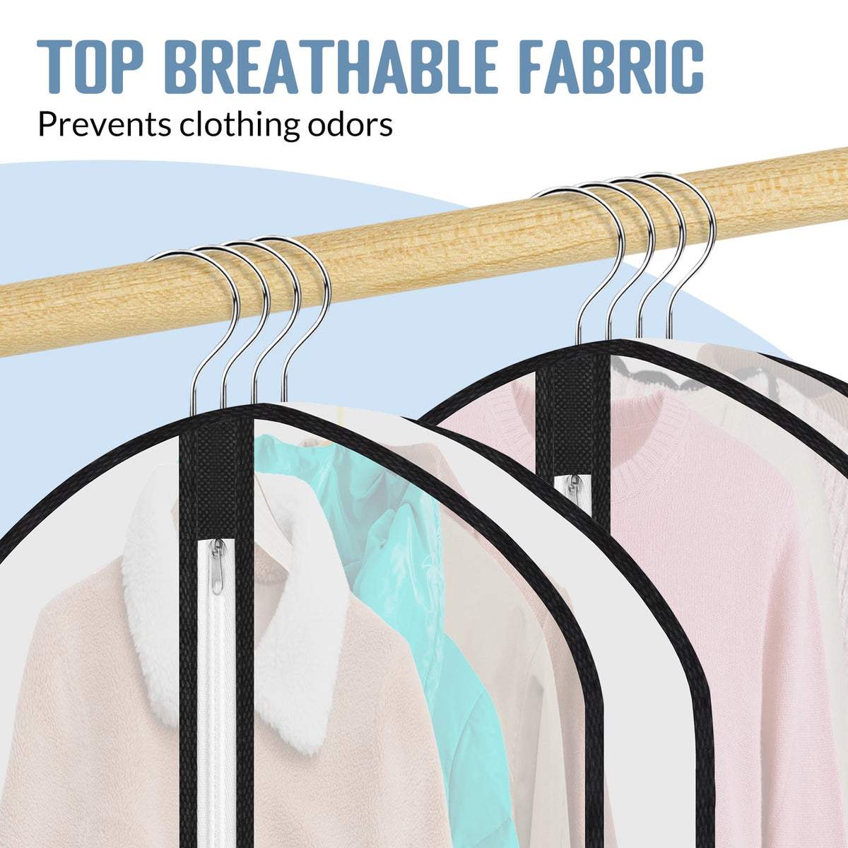 Clear Garment Bags for Hanging Clothes, Four 40 Inch Covers with Zippers - Image 6