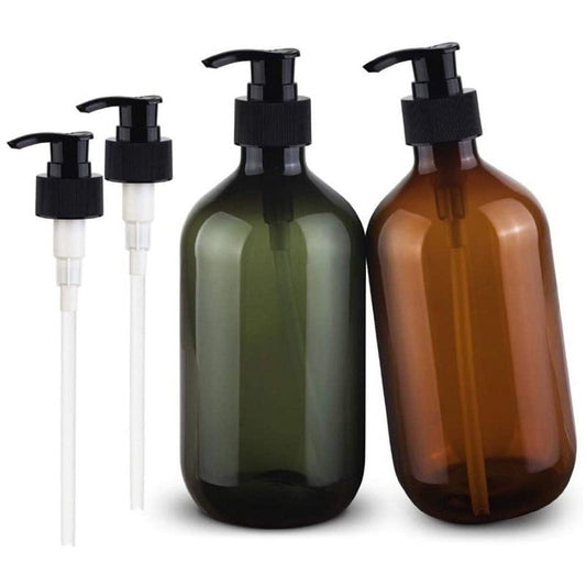 Refillable Soap Dispenser Set, Two 17 oz Pump Bottles with Spare Pumps