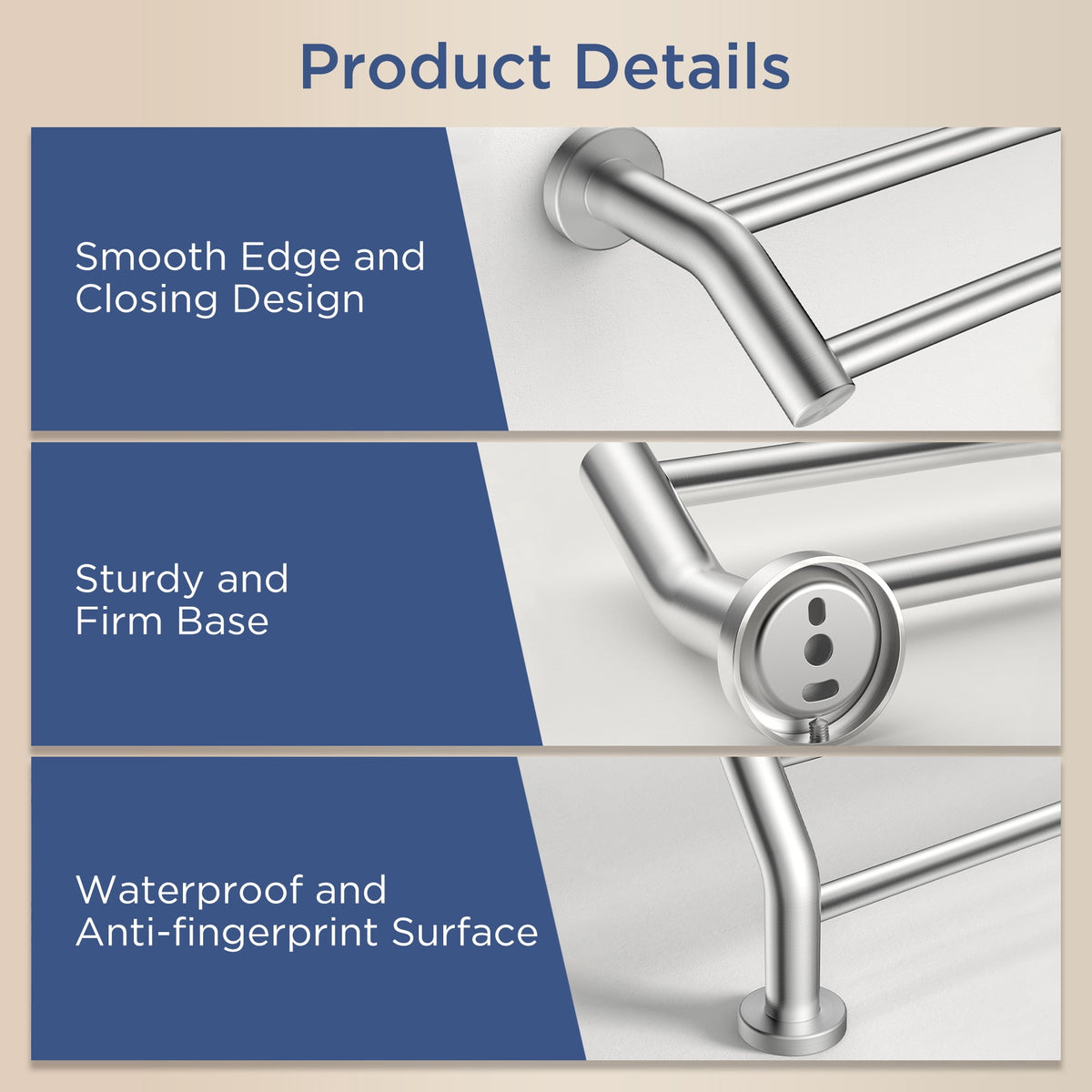 Double Towel Bar, 24 Inch Wall Mounted Rack in Brushed Stainless Steel - Image 6