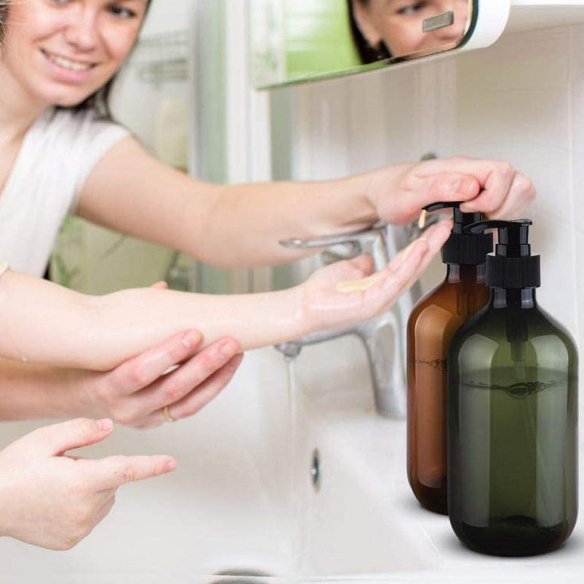 Refillable Soap Dispenser Set, Two 17 oz Pump Bottles with Spare Pumps - Image 4