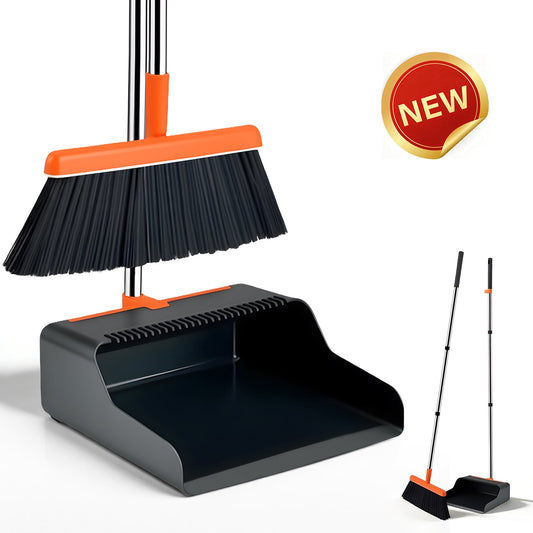 Broom and Dustpan Set with Extendable Handle to 51.2 Inches and Comb Teeth