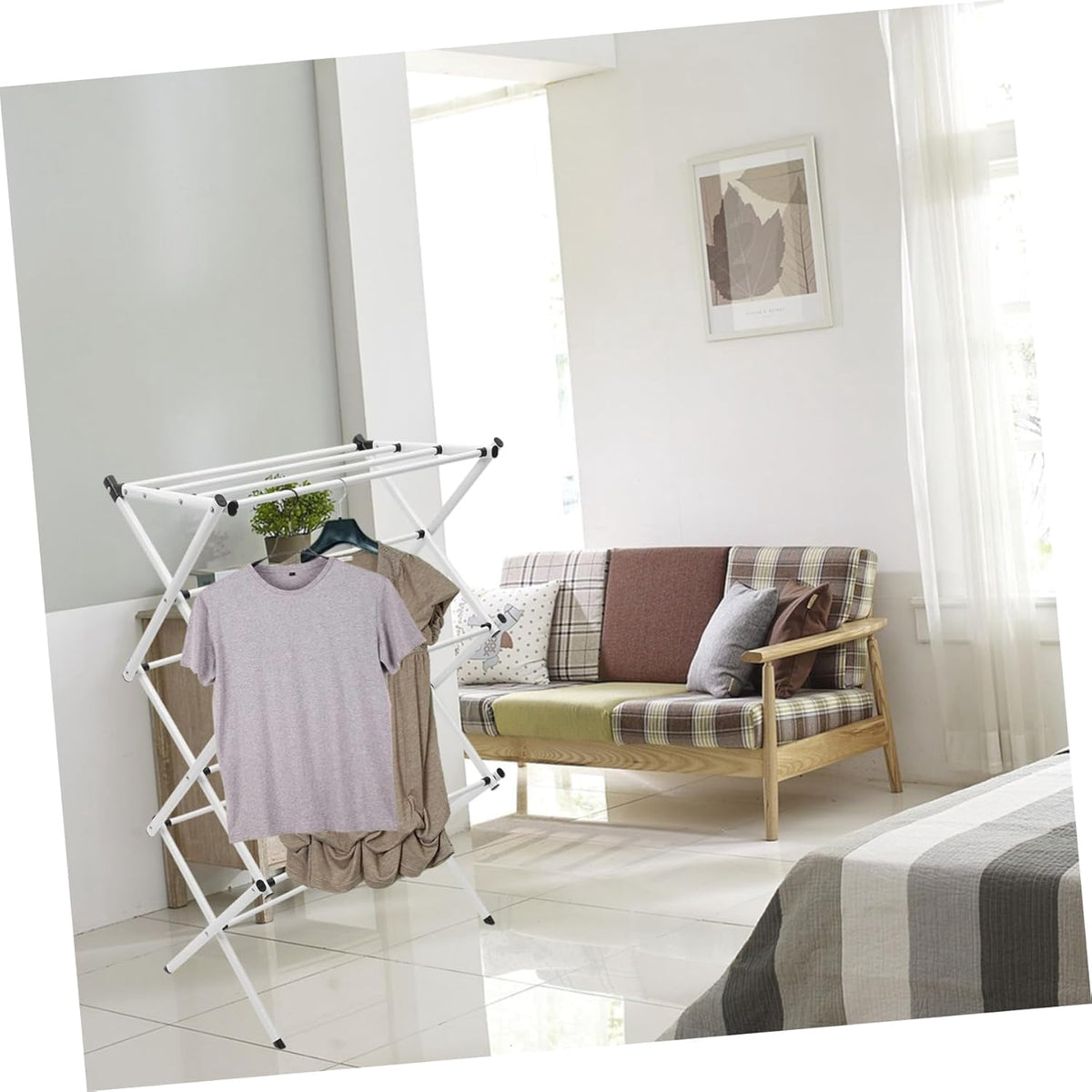 Folding Indoor Clothes Drying Rack in Coated Steel, 29.5 Inches Wide - Image 4