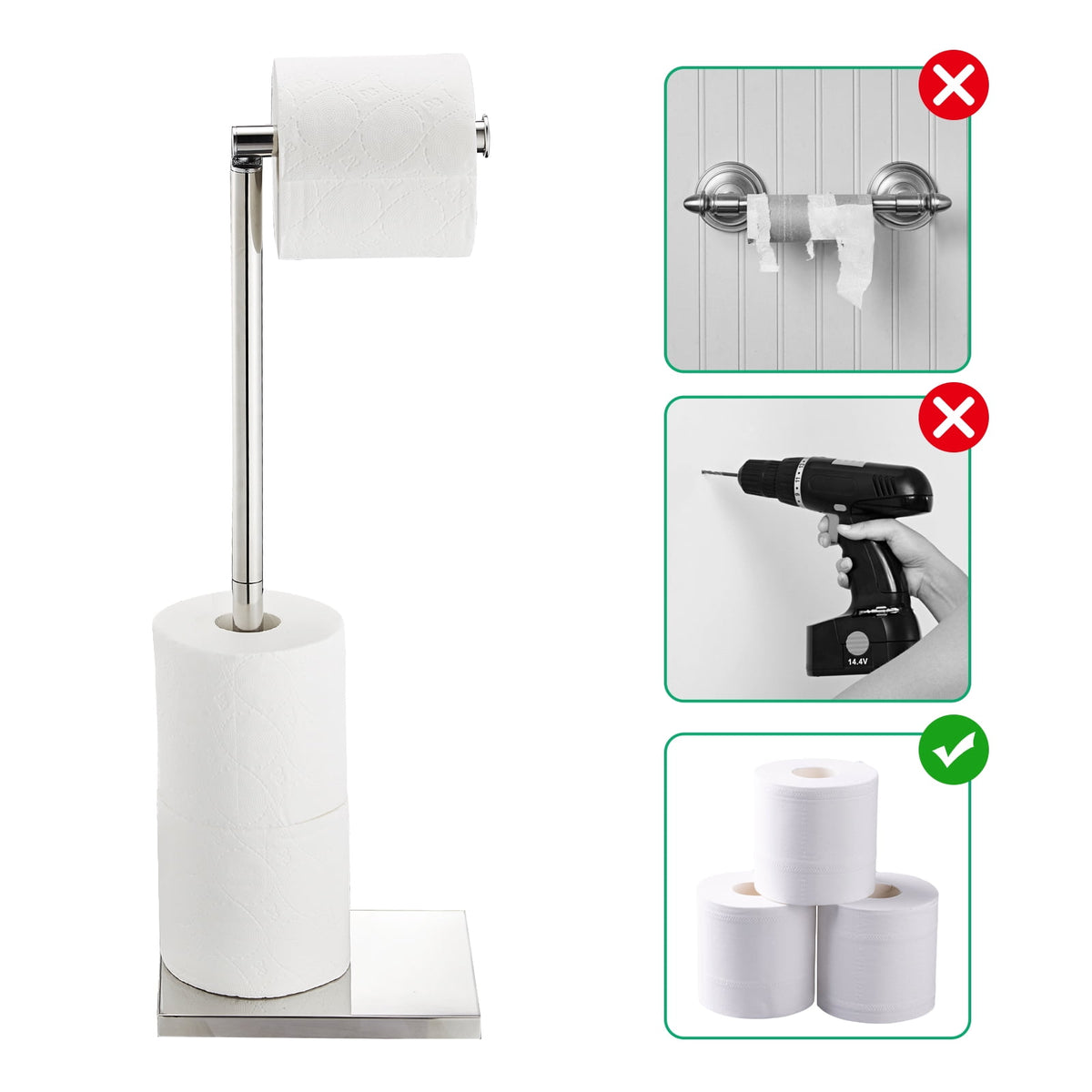 Freestanding Toilet Paper Stand with Reserve Storage for Four Rolls - Image 6