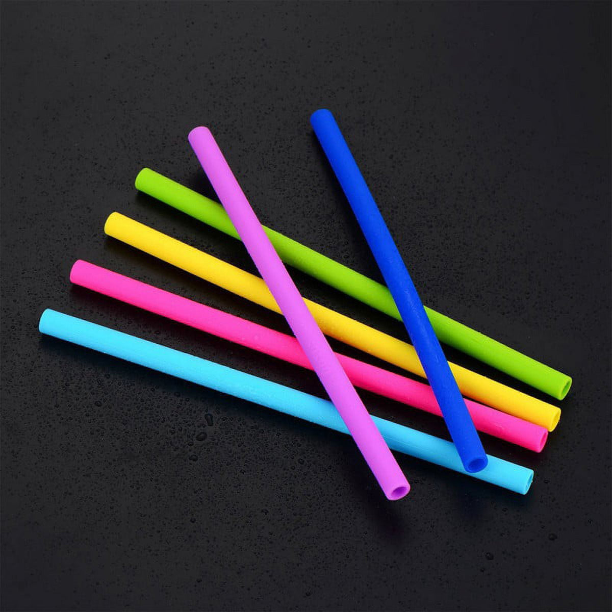 Reusable Wide Silicone Drinking Straws, Six 10 Inch Straws with Two Cleaning Brushes - Image 2