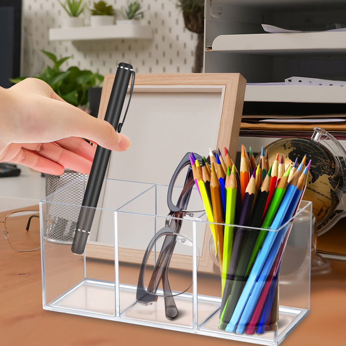 Clear Three-Compartment Makeup Brush and Utensil Caddy, Set of Two - Image 6