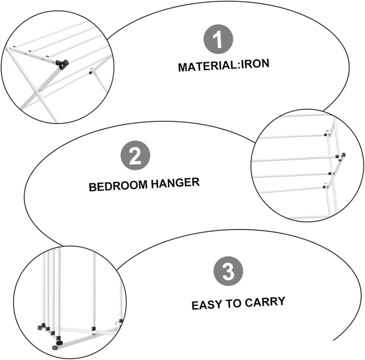 Folding Indoor Clothes Drying Rack in Coated Steel, 29.5 Inches Wide - Image 2