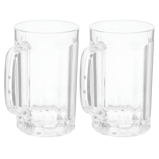 Clear Handled Drinking Mugs, Set of Two 500 ml Cups for Beer and Cold Drinks