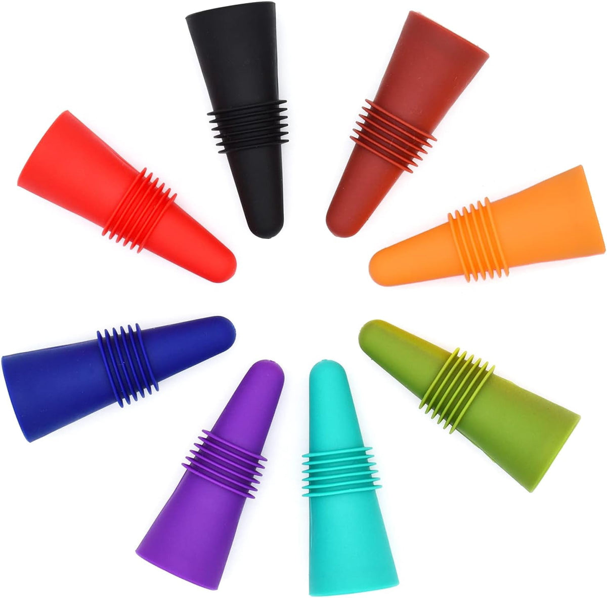 Silicone Wine and Beer Bottle Stoppers, Set of Eight Airtight Caps