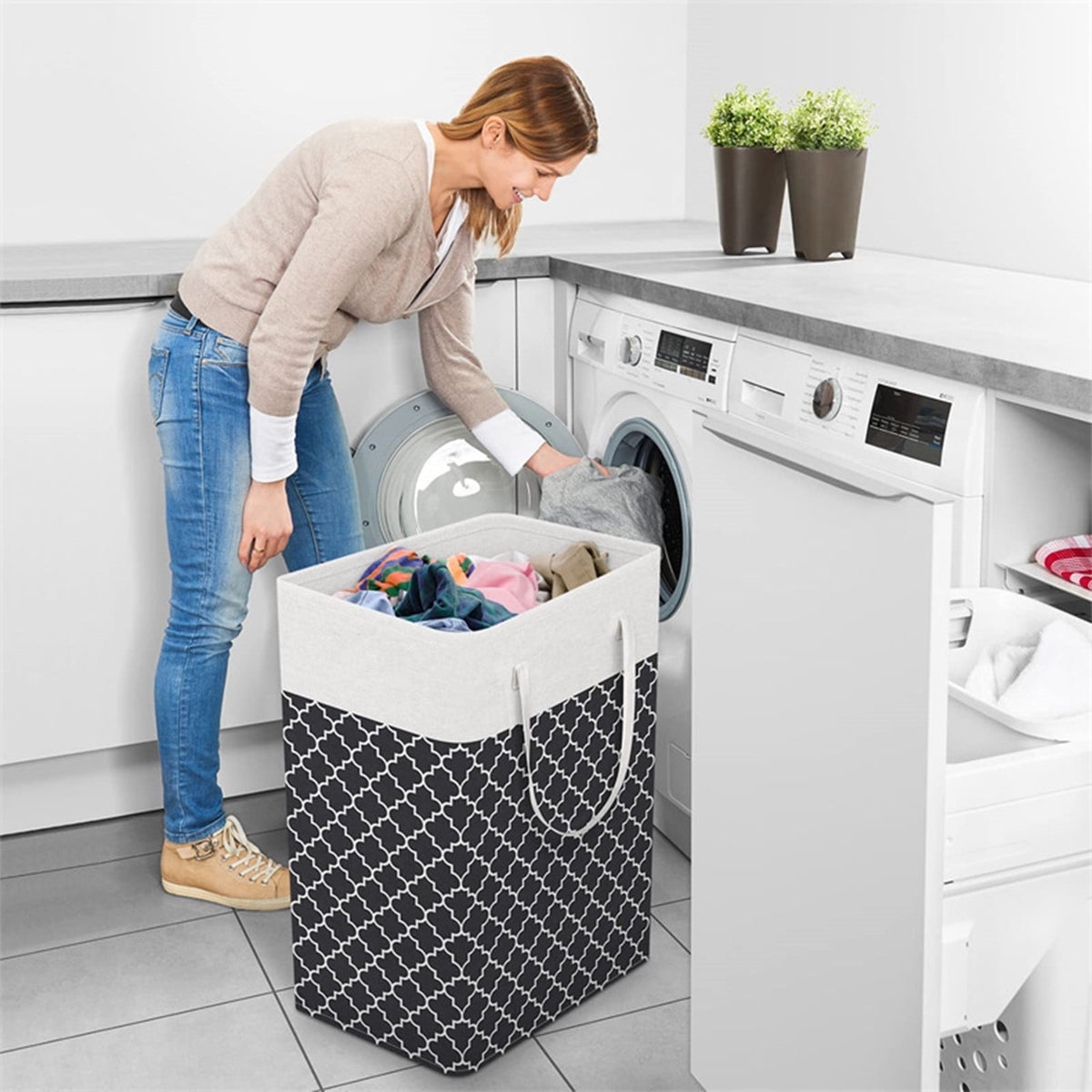 Collapsible Canvas Laundry Hamper with Handles, 23.6 by 15.7 by 11.8 Inches - Image 2