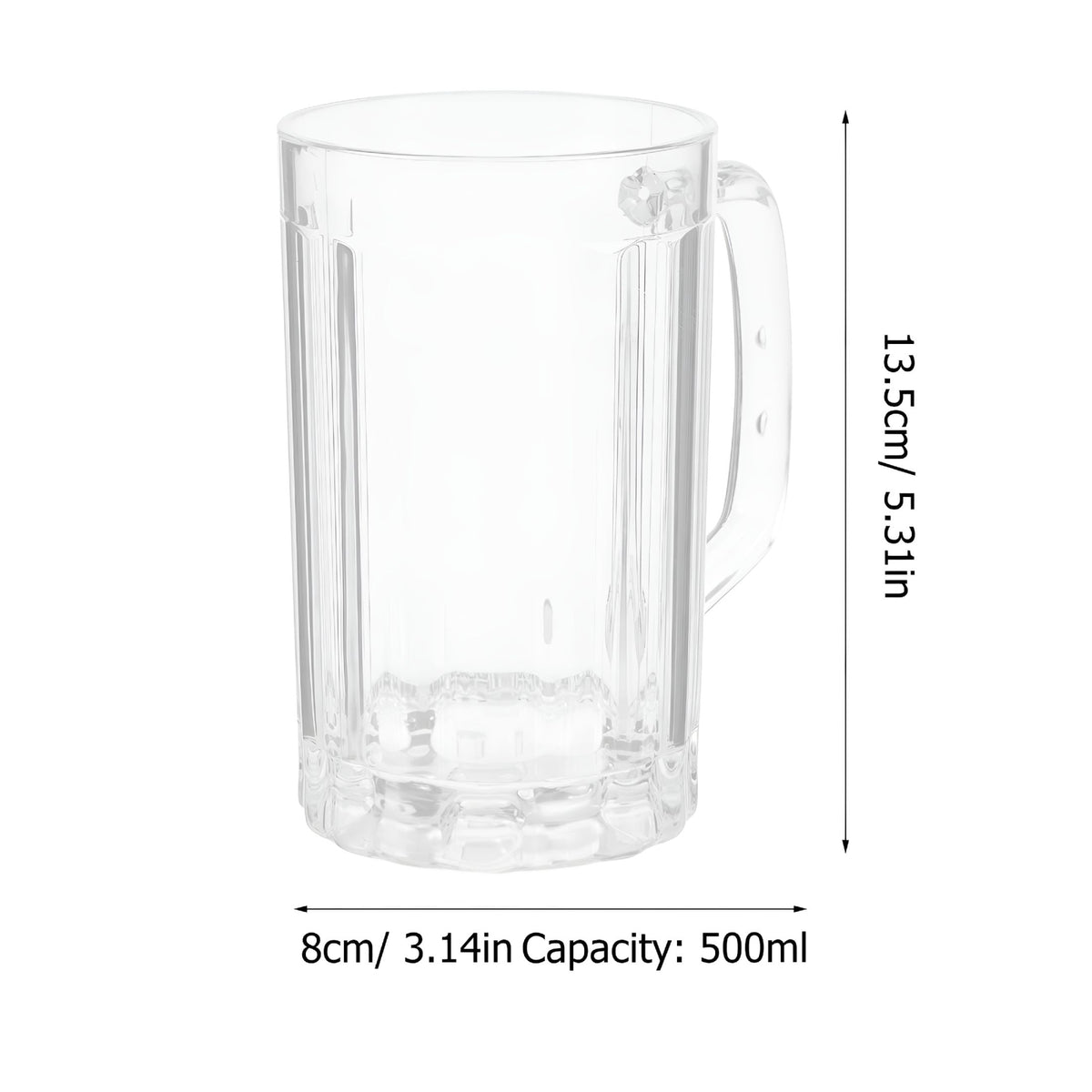 Clear Handled Drinking Mugs, Set of Two 500 ml Cups for Beer and Cold Drinks - Image 4