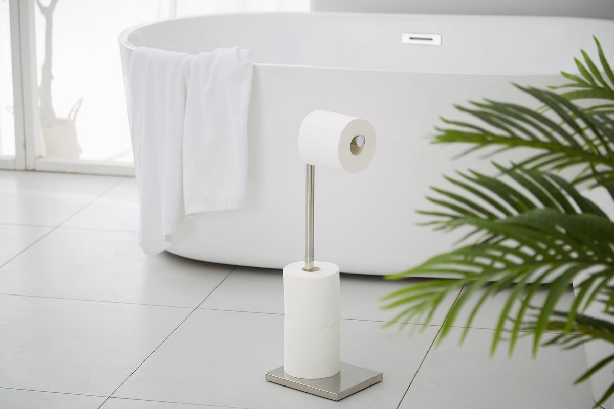 Freestanding Toilet Paper Stand with Reserve Storage for Four Rolls - Image 4