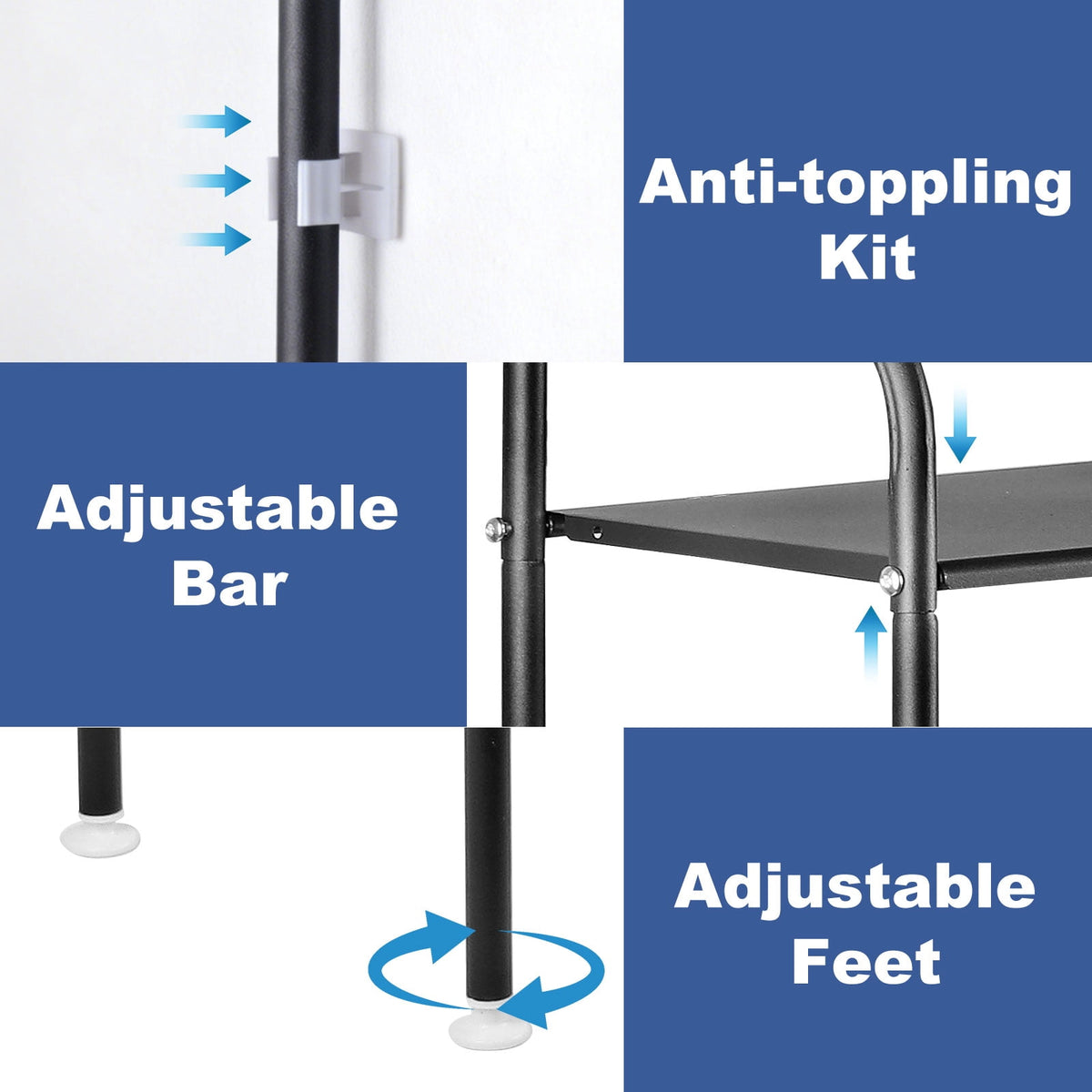 Over-the-Toilet Storage Rack, Three-Tier Steel Shelf 64 Inches Tall with Hooks - Image 4