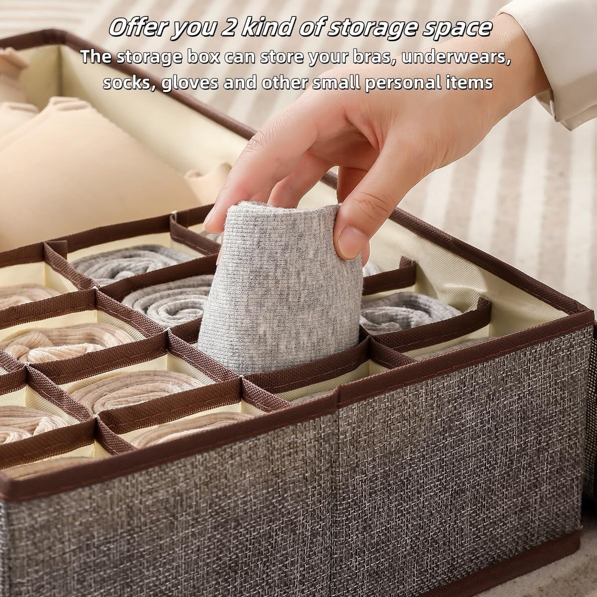 Foldable Drawer Organizer with Lid, 17 Compartments for Socks and Ties - Image 3