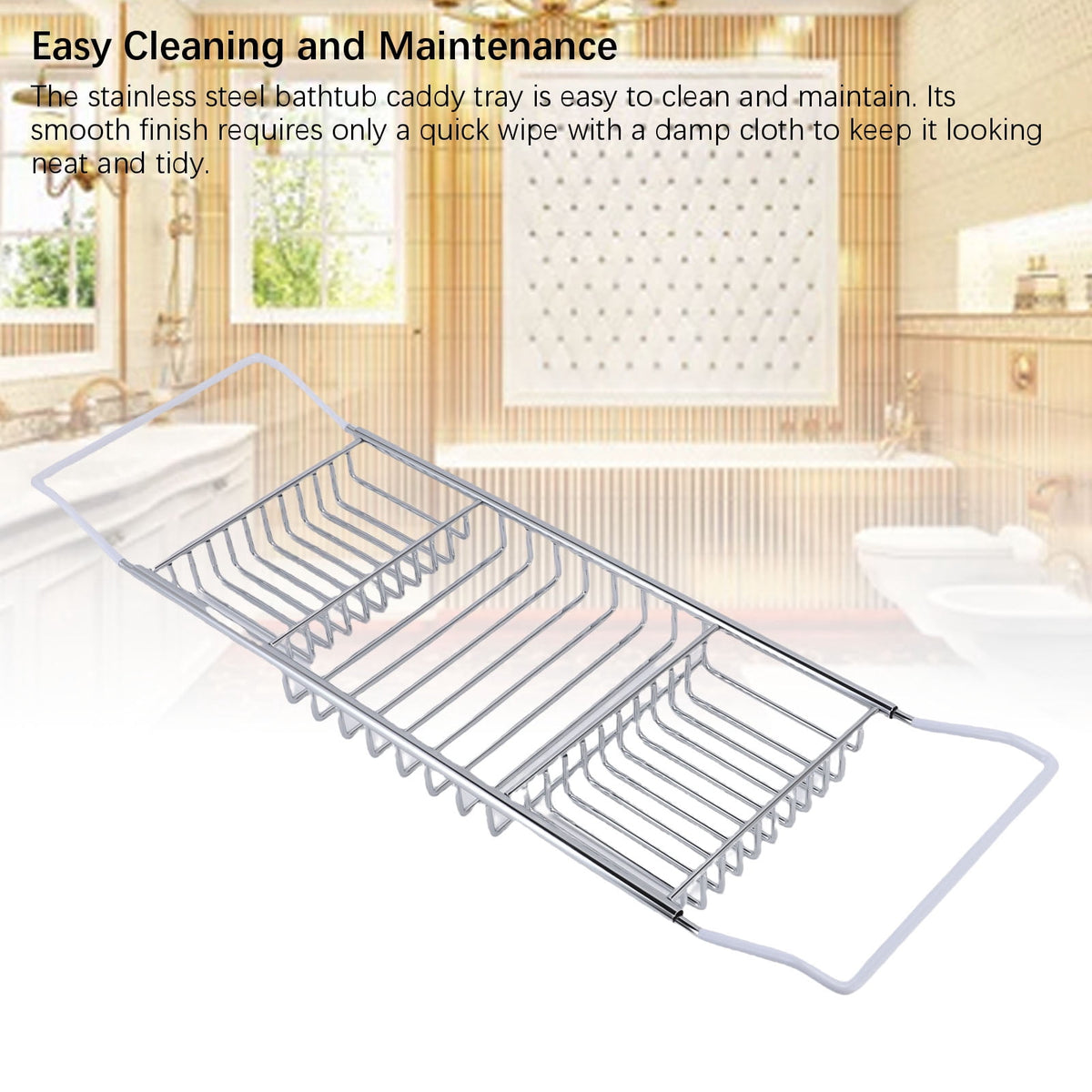 Expandable Bathtub Caddy Tray in Stainless Steel, Extends 25 to 38.4 Inches - Image 4