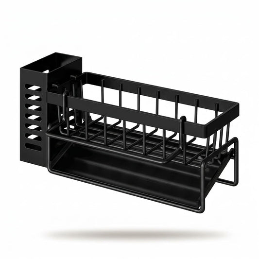 Sink Caddy Sponge Holder in Steel Wire with Sloped Drip Tray, Black