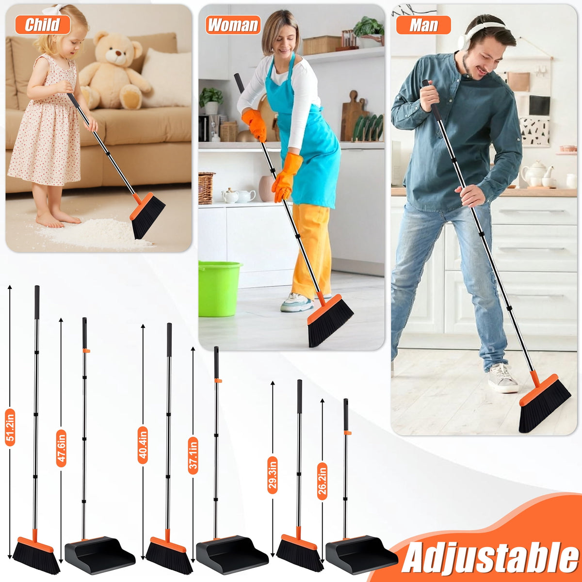 Broom and Dustpan Set with Extendable Handle to 51.2 Inches and Comb Teeth - Image 4