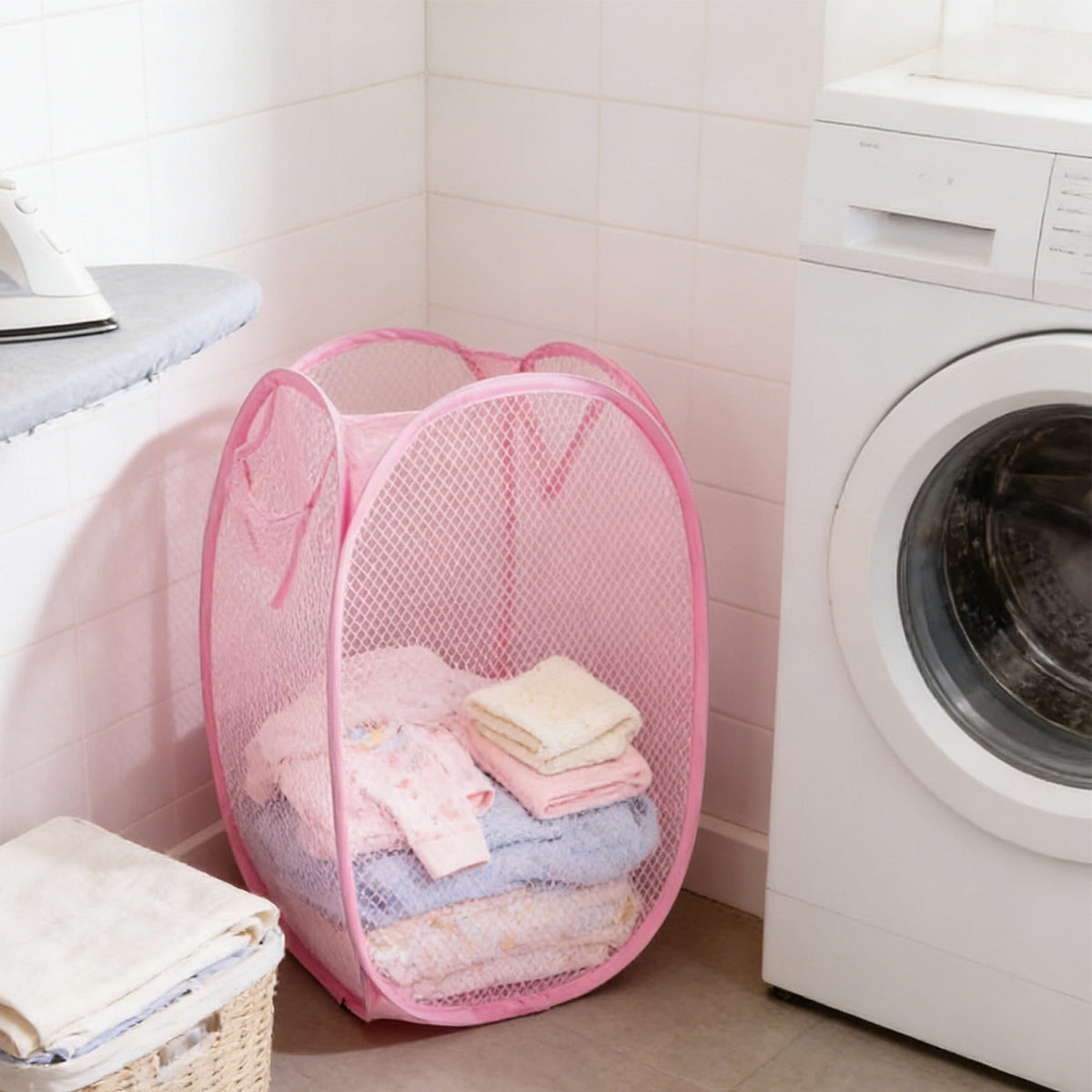 Foldable Mesh Laundry Hamper with Side Pocket and Carry Handles - Image 4