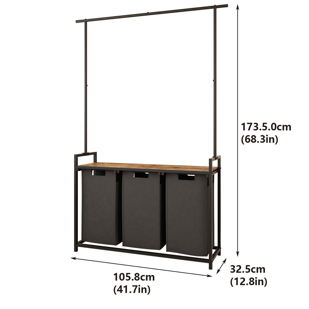 Three-Section Laundry Sorter with Hanging Bar and Removable Pull-Out Bags - Image 5